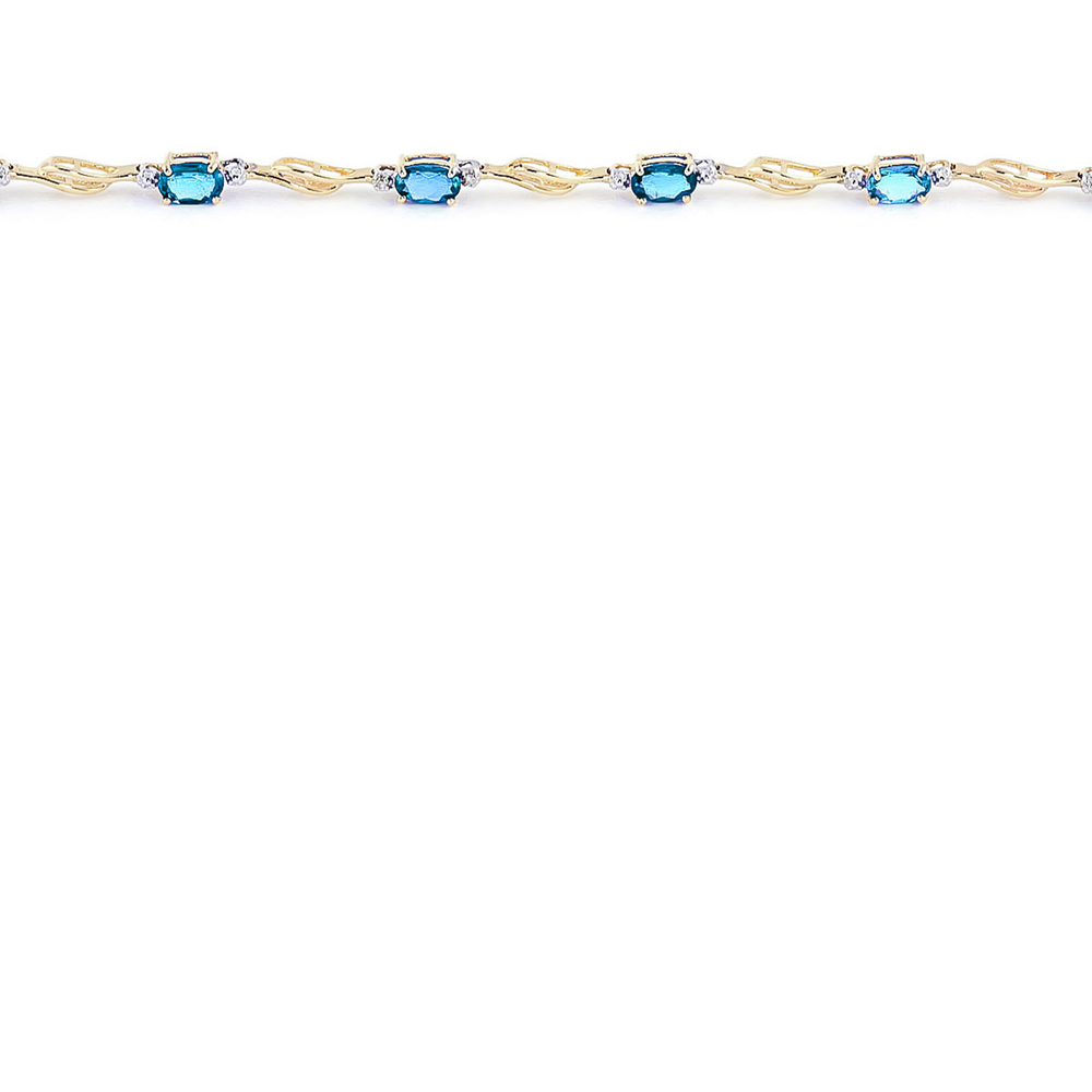 14K. GOLD TENNIS BRACELET WITH BLUE TOPAZ & DIAMONDS (Yellow Gold)